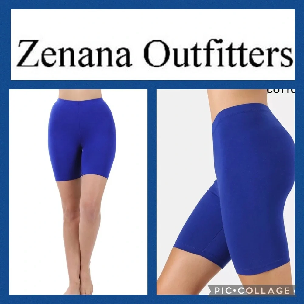 Ladies high waisted large blue long spandex Zenana premium running shorts comfy - Picture 1 of 12